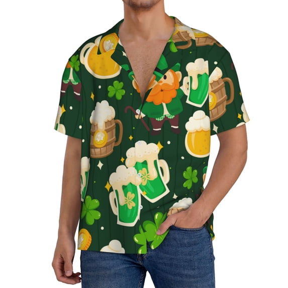 Goofa St Patrick's Day10 Printed Men's Casual Short-sleeved Shirt,Lightweight Breathable Button-down,Summer Casual men's top,Versatile Fashion shirt-XX-Large
