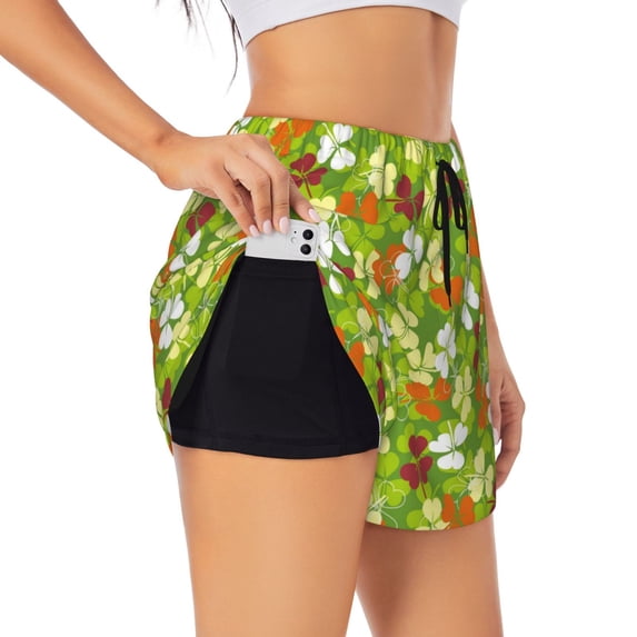 Goofa St. Patrick's Day3 Printed Women 2 in 1 Running Shorts,Quick Dry Athletic Workout Shorts,High Waisted Athletic Shorts with Liner Pockets-Medium