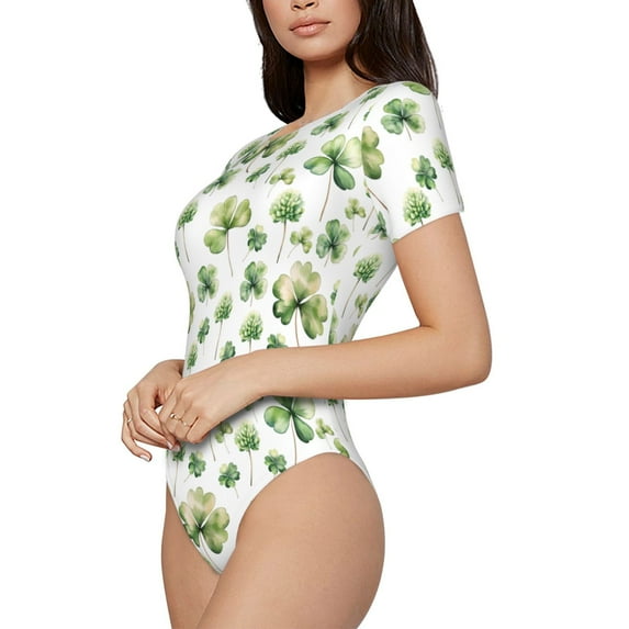 Goofa St Patrick's Day3 Printed Women Rash Guard Short Sleeve,Tummy control Swimsuit Surfing Swimsuit Bathing Suit One Piece Swimsuit UPF 50-Medium
