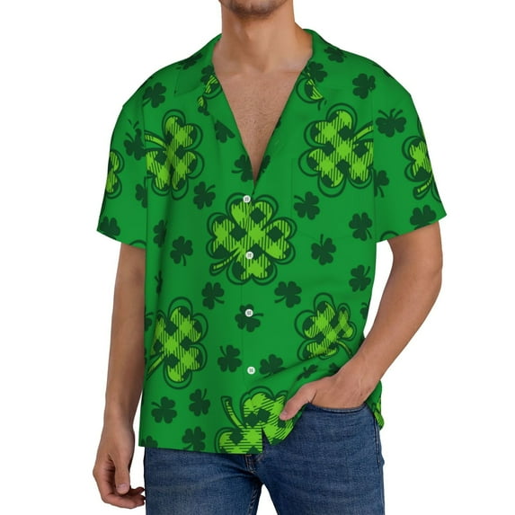Goofa St Patrick's Day5 Printed Men's Casual Short-sleeved Shirt,Lightweight Breathable Button-down,Summer Casual men's top,Versatile Fashion shirt-XX-Large