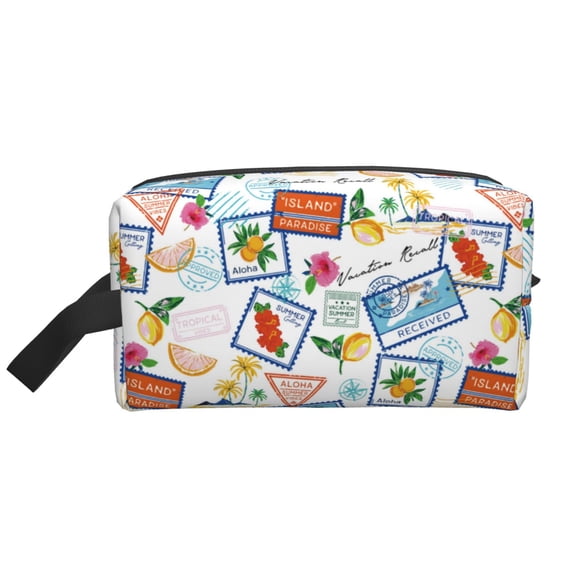 Goofa Stamp Printed Toiletry Bag with Handle,Large Capacity Travel Makeup Cosmetic Bag for Women, Carry on Airport Airline Compliant Bag