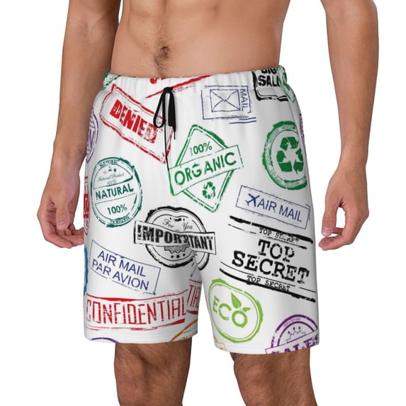 Goofa Stamp Set Collection Printed Men's Swim Trunks Board Shorts Quick Dry Mens Swimming Trunks with Compression Liner,Breathable Fit Hawaii Beach Shorts-