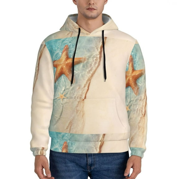 Goofa Starfish On The Sand Beach for Men's Hooded Sweatshirt - Lightweight Pullover Hoodie with Kangaroo Pocket, Perfect for Everyday Wear-X-Large