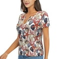 thumbnail image 1 of Goofa Starfish Shell Pattern Womens Deep V Neck Low Cut Tops Casual Summer Short Sleeve Ribbed Knit T-Shirts-Small, 1 of 5