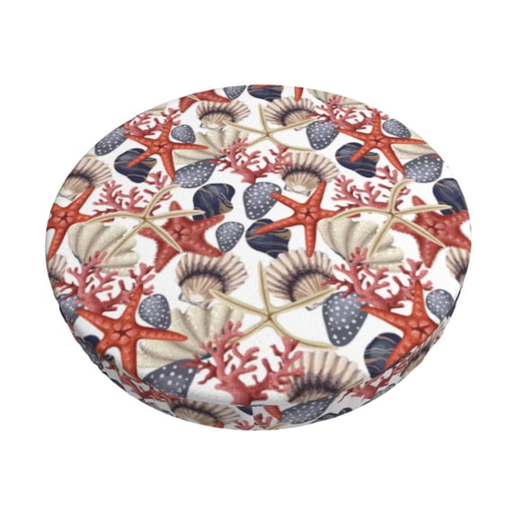 Goofa Starfish Shell Printed Stool Covers Round, Waterproof Round Bar Stool Covers Anti-Slip Round Bar Stool Seat Cover with Elastic Bands Durable -13 inch