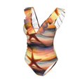 thumbnail image 1 of Goofa Starfish Sunset Sea Beach Print Women's Ruffled One Piece Swimsuit V Neck, 1 of 7