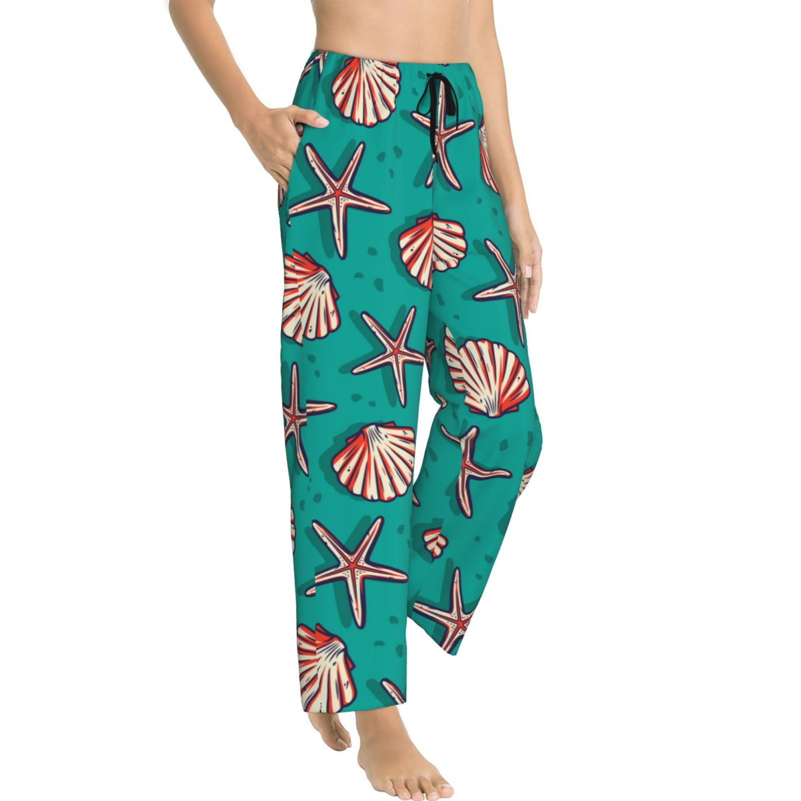 Goofa Starfish and Shell Printed Soft Pajama Pants for Women, Wide Leg ...