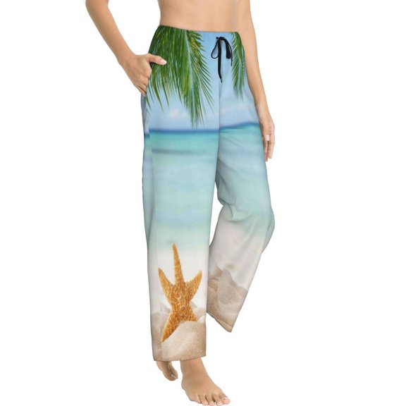 Goofa Starfish in Beach Printed Soft Pajama Pants for Women, Wide Leg Comfy Casual Lounge Yoga Pants-Large