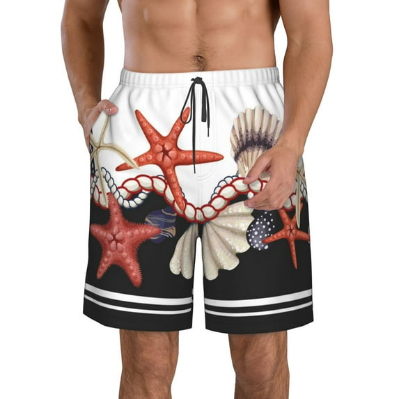 Goofa Starfishes Shells Printed Mens Swim Trunks Summer Quick Dry Short Beach Swimwear Bathing Suits-Small