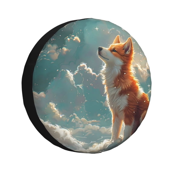 Goofa Starry Sky Cloud Fox Pattern Universal Tire Cover for Jeep, SUV, Truck, and Trailer – Waterproof, UV-Resistant,Easy to Install, Fits 14"-17" Tires-16 inch