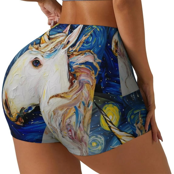 Goofa Starry White Horse Printed Workout Shorts Women Seamless Scrunch Butt Lifting High Waisted Gym Booty Shorts Elastic Workout Shorts-Large