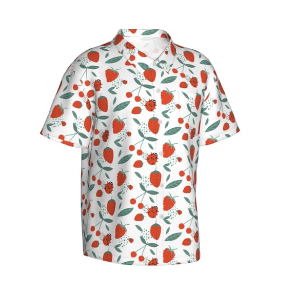 Goofa Strawberries Hawaiian Shirt for Men, Unisex Summer Beach Casual Short Sleeve Button Down Shirts,Aloha Tropical Floral print shirt-Medium