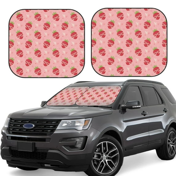 Goofa Strawberries Pattern 2 Piece Car Windshield Sun Shade Foldable | Front Windshield Shade for Sun, Heat and UV Rays | Sunshade for Car Front Window-Small