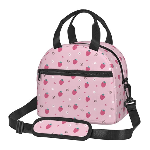 Goofa Strawberries Pattern Lunch Bag ,Insulated Lunch Box, Small Leakproof Cooler Food Lunch Containers Reusable High Capacity Lunch Tote Bags