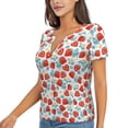 thumbnail image 1 of Goofa Strawberries Pattern Womens Deep V Neck Low Cut Tops Casual Summer Short Sleeve Ribbed Knit T-Shirts-XX-Large, 1 of 5