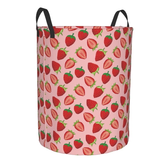 Goofa Strawberries Printed Circular Hamper,Laundry Basket with Handles,Storage Baskets Foldable,Large Capacity Laundry Hamper-Small