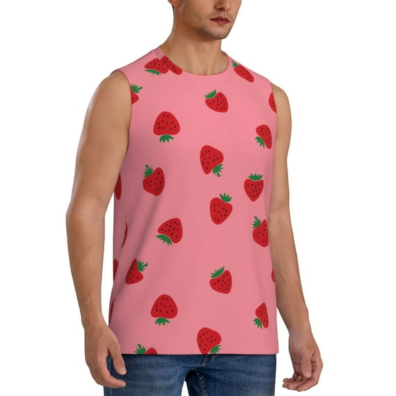 Goofa Strawberries Printed Men's Sleeveless T-Shirt - Athletic Gym Workout Tank Top for Men - Moisture-Wicking, UPF 30+ Quick-Dry Muscle Tee-Medium