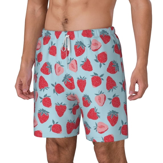 Goofa Strawberries Printed Men's Swim Trunks Board Shorts Quick Dry Mens Swimming Trunks with Compression Liner,Breathable Fit Hawaii Beach Shorts-3X-Large
