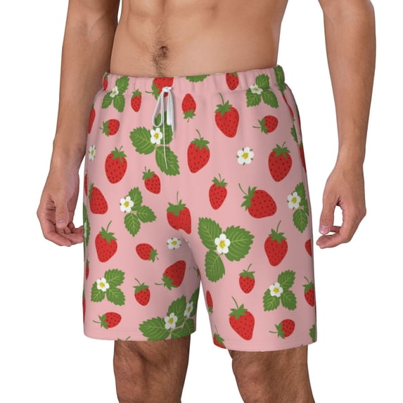 Goofa Strawberries Printed Men's Swim Trunks Board Shorts Quick Dry Mens Swimming Trunks with Compression Liner,Breathable Fit Hawaii Beach Shorts-XX-Large