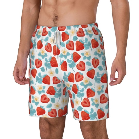 Goofa Strawberries Printed Men's Swim Trunks Board Shorts Quick Dry Mens Swimming Trunks with Compression Liner,Breathable Fit Hawaii Beach Shorts-Large