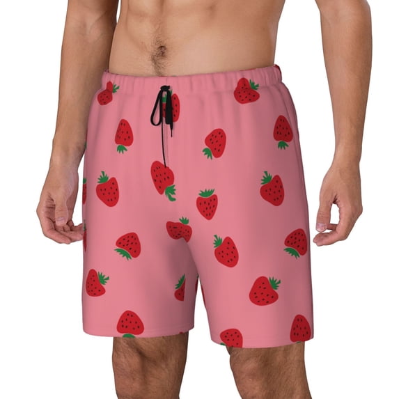 Goofa Strawberries Printed Men's Swim Trunks Board Shorts Quick Dry Mens Swimming Trunks with Compression Liner,Breathable Fit Hawaii Beach Shorts-XX-Large