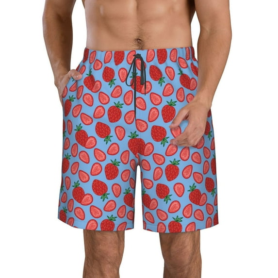 Goofa Strawberries Printed Mens Swim Trunks Summer Quick Dry Short Beach Swimwear Bathing Suits-Medium