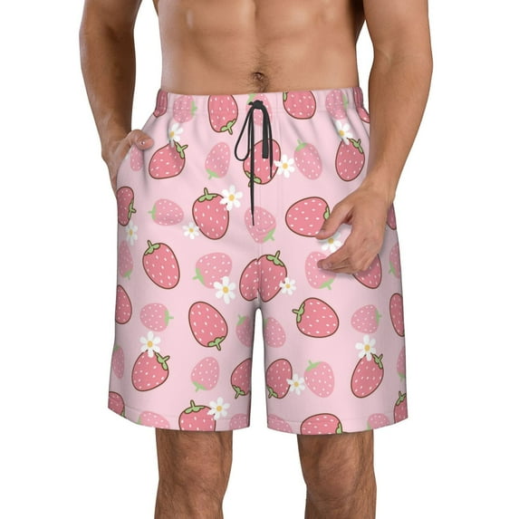 Goofa Strawberries Printed Mens Swim Trunks Summer Quick Dry Short Beach Swimwear Bathing Suits-