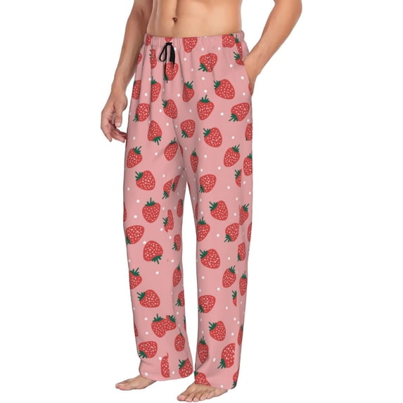 Goofa Strawberries Printed Soft Pajama Pants for Men, Wide Leg Comfy Casual Lounge Yoga Pants-Large