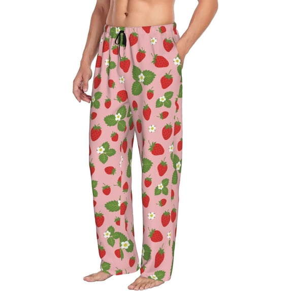 Goofa Strawberries Printed Soft Pajama Pants for Men, Wide Leg Comfy Casual Lounge Yoga Pants-Medium