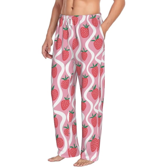 Goofa Strawberries Printed Soft Pajama Pants for Men, Wide Leg Comfy Casual Lounge Yoga Pants-Medium