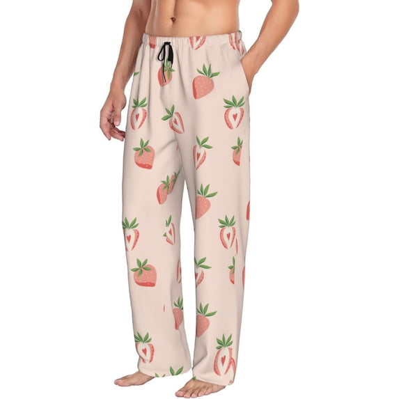 Goofa Strawberries Printed Soft Pajama Pants for Men, Wide Leg Comfy Casual Lounge Yoga Pants-Small