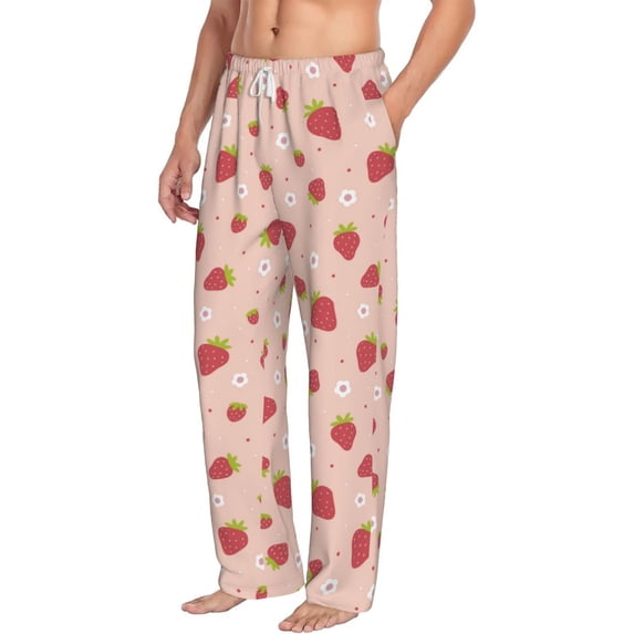 Goofa Strawberries Printed Soft Pajama Pants for Men, Wide Leg Comfy Casual Lounge Yoga Pants-Small