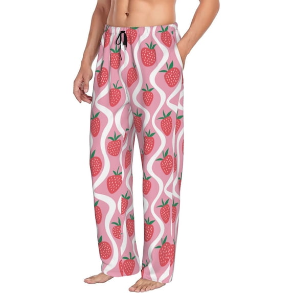 Goofa Strawberries Printed Soft Pajama Pants for Men, Wide Leg Comfy Casual Lounge Yoga Pants-X-Large