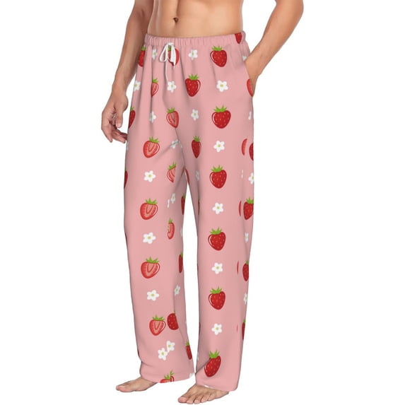 Goofa Strawberries Printed Soft Pajama Pants for Men, Wide Leg Comfy Casual Lounge Yoga Pants-XX-Large