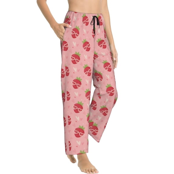 Goofa Strawberries Printed Soft Pajama Pants for Women, Wide Leg Comfy Casual Lounge Yoga Pants-Medium
