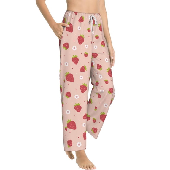 Goofa Strawberries Printed Soft Pajama Pants for Women, Wide Leg Comfy Casual Lounge Yoga Pants-X-Large