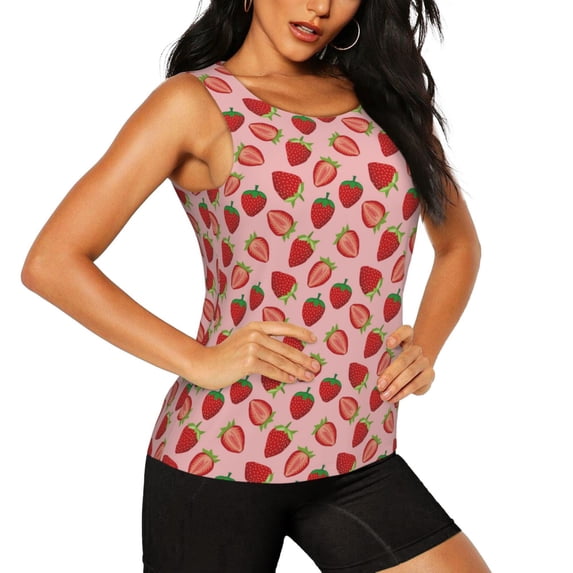 Goofa Strawberries Printed Womens Workout Tops for Women Sleeveless Yoga Shirts Athletic Running Tank Tops Sleeveless Gym Clothes Workout Apparel-Large