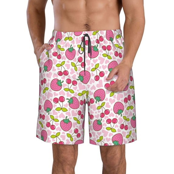 Goofa Strawberry And Cheery Printed Mens Swim Trunks Summer Quick Dry Short Beach Swimwear Bathing Suits-XX-Large