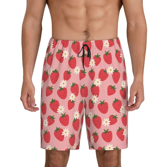 Goofa Strawberry And Flowers Pattern Men's Pajama Short Sleep Shorts Soft Comfortable Breathable Pajamas Shorts with Pockets-3X-Large