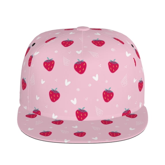 Goofa Strawberry And Heart Printed Men's Baseball Cap,Straight Brim Hat,Golf Dad Hat,Versatile Style,Sun Protection Cap,Travel Hat