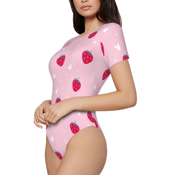 Goofa Strawberry And Heart Printed Women Rash Guard Short Sleeve,Tummy control Swimsuit Surfing Swimsuit Bathing Suit One Piece Swimsuit UPF 50-Medium