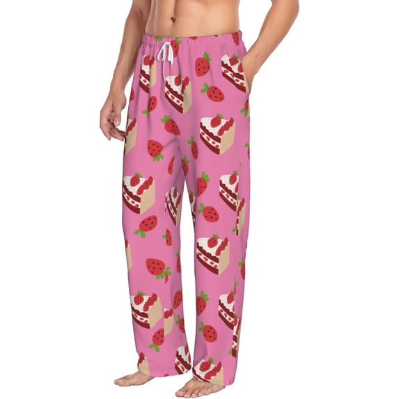 Goofa Strawberry Cake Printed Soft Pajama Pants for Men, Wide Leg Comfy Casual Lounge Yoga Pants-Small