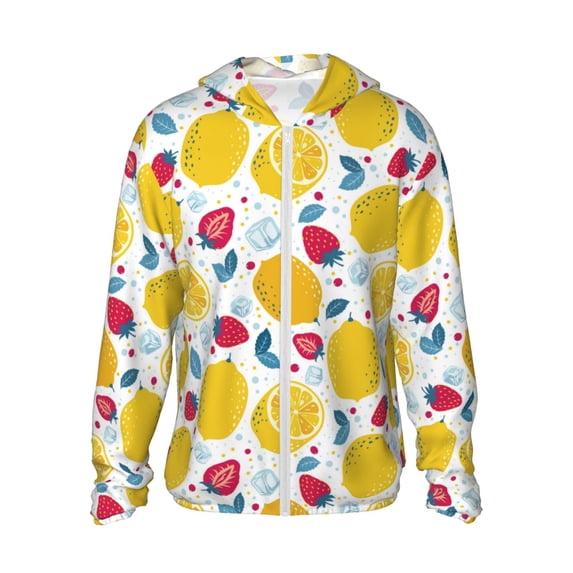 Goofa Strawberry Lemon Printed Women's UPF 50+ Sun Protection Hoodie Jacket Lightweight Long Sleeve Sun Shirt for Women with Pocket Hiking Outdoor-Medium