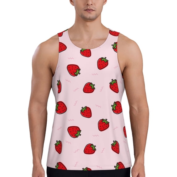 Goofa Strawberry Pattern Men's Workout Tank Top Slim-Fit Tank Quick Dry Fit Muscle Tank Top Beach Tank Top Bodybuilding Sleeveless T Shirt-Medium