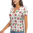 thumbnail image 1 of Goofa Strawberry Pattern Womens Deep V Neck Low Cut Tops Casual Summer Short Sleeve Ribbed Knit T-Shirts-Small, 1 of 5