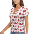 thumbnail image 1 of Goofa Strawberry Pattern Womens Deep V Neck Low Cut Tops Casual Summer Short Sleeve Ribbed Knit T-Shirts-X-Large, 1 of 5