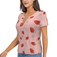 thumbnail image 1 of Goofa Strawberry Pattern Womens Deep V Neck Low Cut Tops Casual Summer Short Sleeve Ribbed Knit T-Shirts-X-Large, 1 of 5