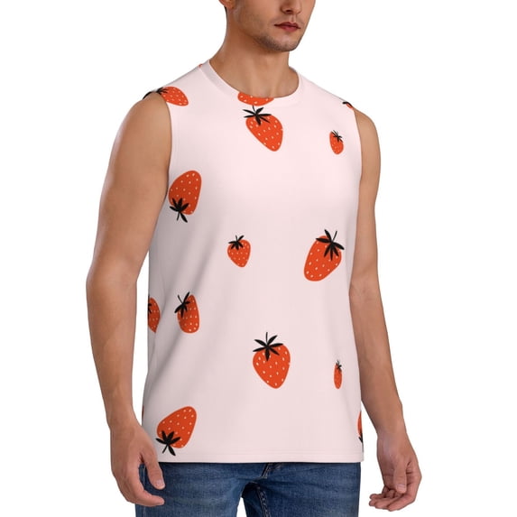 Goofa Strawberry Printed Men's Sleeveless T-Shirt - Athletic Gym Workout Tank Top for Men - Moisture-Wicking, UPF 30+ Quick-Dry Muscle Tee-Large