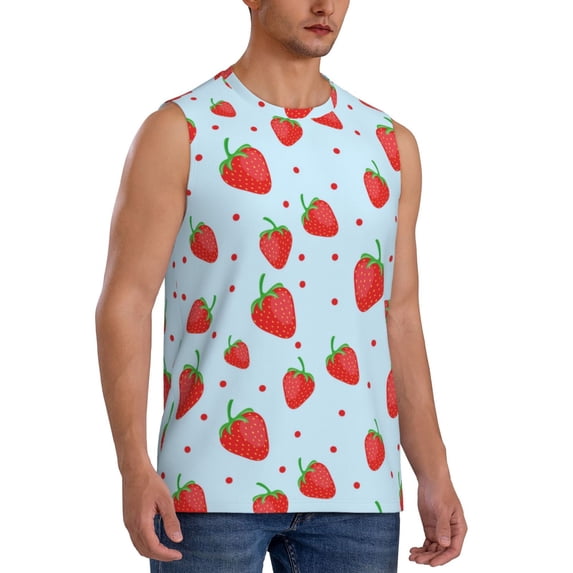 Goofa Strawberry Printed Men's Sleeveless T-Shirt - Athletic Gym Workout Tank Top for Men - Moisture-Wicking, UPF 30+ Quick-Dry Muscle Tee-