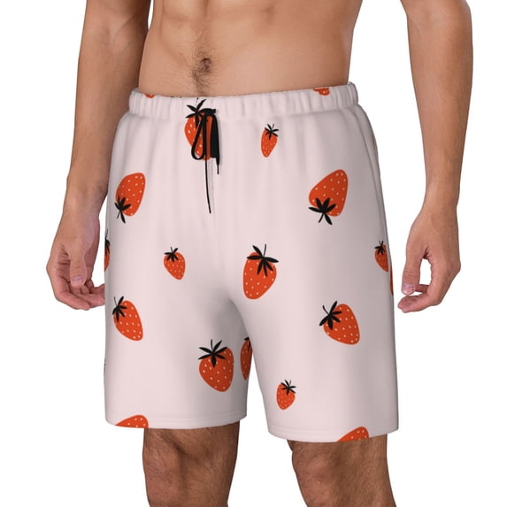 Goofa Strawberry Printed Men's Swim Trunks Board Shorts Quick Dry Mens Swimming Trunks with Compression Liner,Breathable Fit Hawaii Beach Shorts-